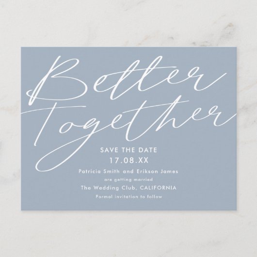 Modern staubig blue besser Save the Date Postkarte (Vorderseite)