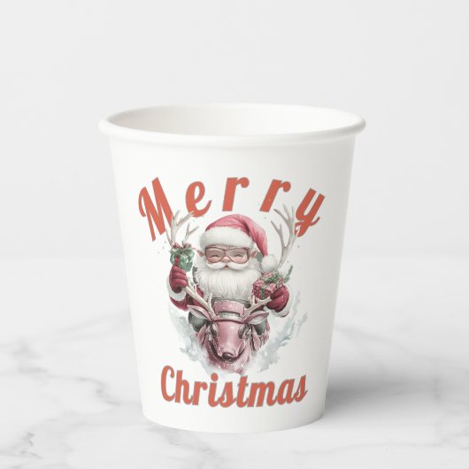 Modern Steampunk Santa and Robot Reindee Paper cup Pappbecher (Vorderseite)