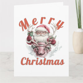 Modern Steampunk Santa and Robot Reindeer Holiday  Karte