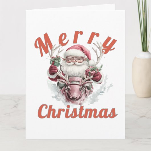 Modern Steampunk Santa and Robot Reindeer Holiday  Karte (Vorderseite)