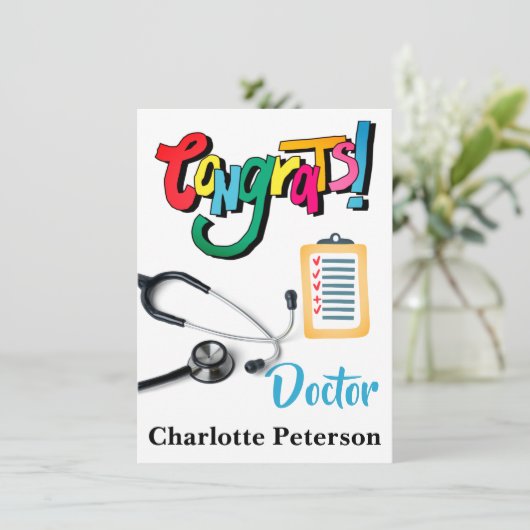 Modern Stethoscope Doctor Congratulation Card (Stehend Vorderseite)