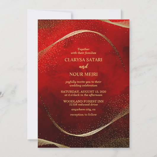 Modern, stilvoll Gold und Rot Einladung (Vorderseite)