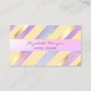 Modern Stilvoll, Streifen, Faux Gold Holografisch Visitenkarte
