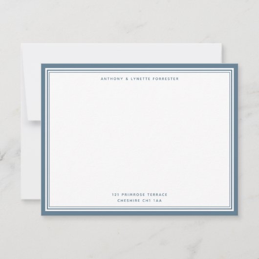 Modern Stone Blue Border Name & Address Note Card Mitteilungskarte (Vorderseite)