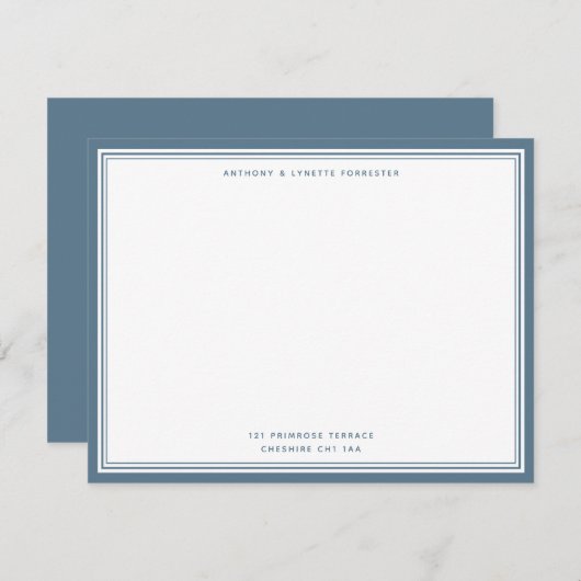Modern Stone Blue Border Name & Address Note Card Mitteilungskarte (Vorne/Hinten)