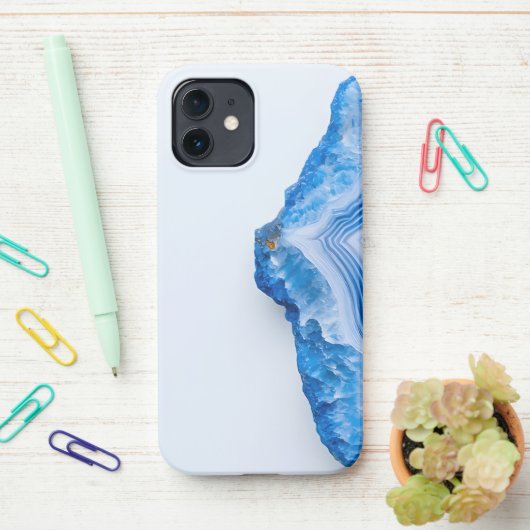 Modern Stone Dusty Blue Marble iPhone Hülle (Auf dem Schreibtisch)