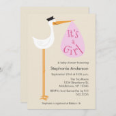 Modern Stork Baby Showeinladung - Mädchen Einladung (Vorne/Hinten)