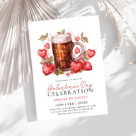 Modern Strawberries Beer Galentine's Day Party Einladung