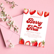 Modern Strawberry Berry Erster Geburtstag
