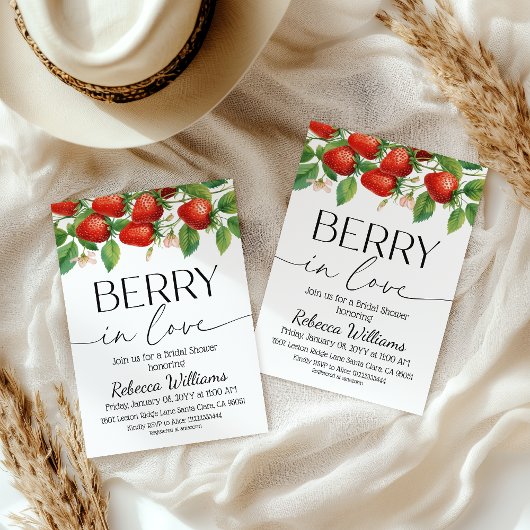 Modern Strawberry Berry In Love Bridal Shower Einladung