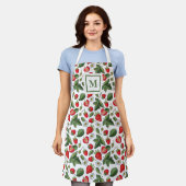 Modern Strawberry Blossom Muster Monogram Schürze (Getragen)