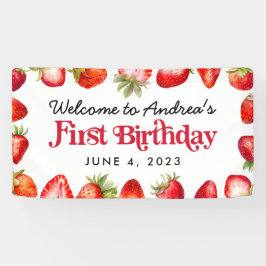 Modern Strawberry Kids First Birthday Willkommen Banner