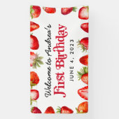 Modern Strawberry Kids First Birthday Willkommen Banner (Vertikal)