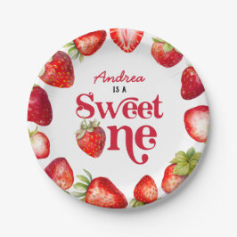 Modern Strawberry Sweet One Birthday Girls Pappteller