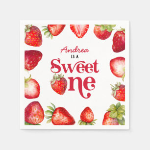 Modern Strawberry Sweet One Birthday Girls Serviette