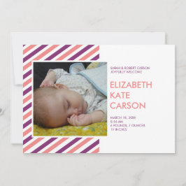 Modern Streifen rosa lila Geburtsankündigung Ankündigung