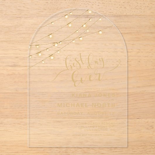 Modern String Lights Best Day Ever Gold ID585 Acryleinladungen (Vorderseite)