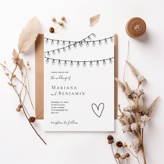 Modern String Lights Minimalist Wedding Invitation Einladung