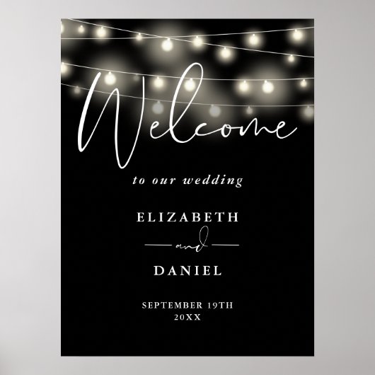 Modern String Lights Wedding Welcome Sign Poster (Vorne)