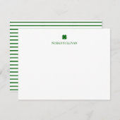 Modern Strip Green Vierblättriges Kleeblatt Lucky Mitteilungskarte (Vorne/Hinten)