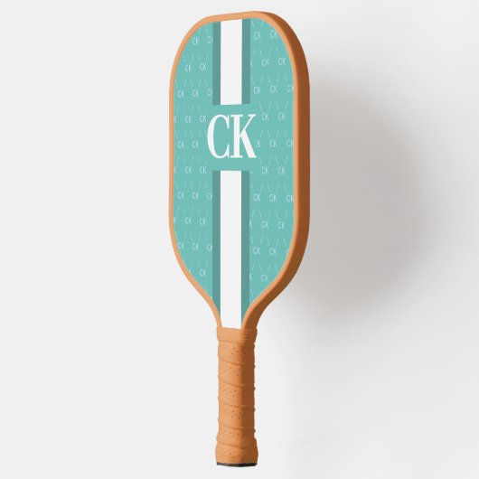 Modern Strip Monogramm mit Designer Muster Blau Pickleball Schläger (Links)