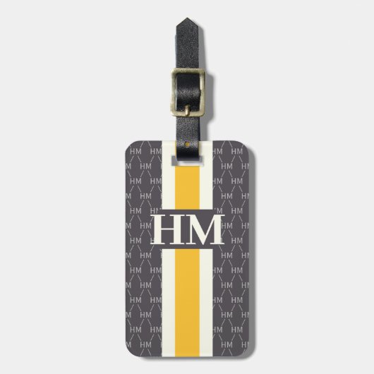 Modern Strip Monogramm mit Designer-Muster Grau Gepäckanhänger (Vorderseite vertikal)