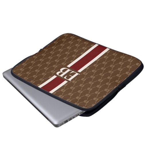 Modern Strip Monogramm mit Designer-Muster Laptopschutzhülle (Vorne Knopf)