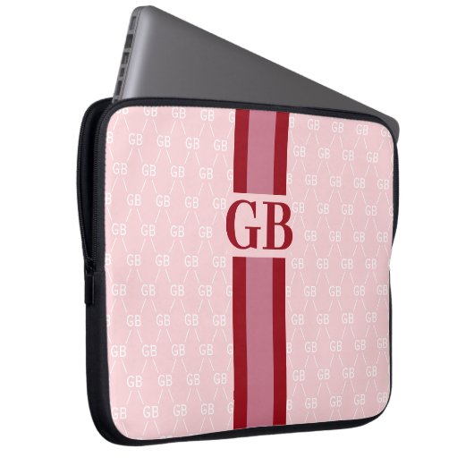 Modern Strip Monogramm mit Designer Muster Pink Laptopschutzhülle (Vorne Rechts)