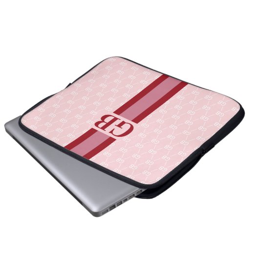 Modern Strip Monogramm mit Designer Muster Pink Laptopschutzhülle (Vorne Knopf)