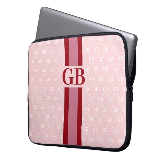 Modern Strip Monogramm mit Designer Muster Pink Laptopschutzhülle (Vorderseite Links)