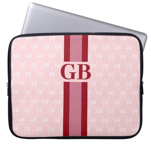 Modern Strip Monogramm mit Designer Muster Pink Laptopschutzhülle (Vorderseite)