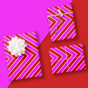 Modern Strip Muster Red Hot Pink Geschenkpapier Set