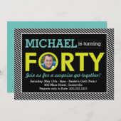 Modern Stripe 40. Geburtstag Foto Einladung (Vorne/Hinten)
