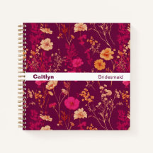 Modern Stripe Burgundy Floral Square Notebook