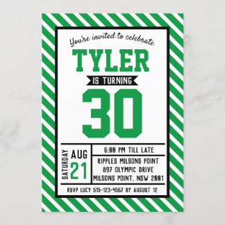 Modern Stripe Green Male 30. Geburtstag Einladung