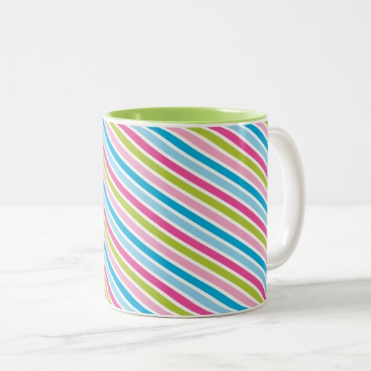 MODERN STRIPE PATTERN Festlich rosa grün Zweifarbige Tasse (VorderseiteRechts)