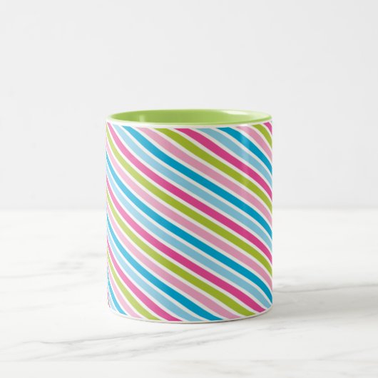 MODERN STRIPE PATTERN Festlich rosa grün Zweifarbige Tasse (Mittel)