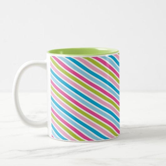 MODERN STRIPE PATTERN Festlich rosa grün Zweifarbige Tasse (Links)