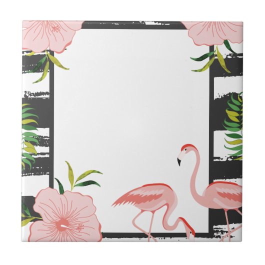 Modern Stripe Pink Flamingo Fliese (Vorderseite)