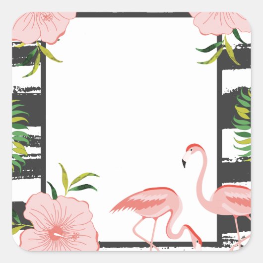Modern Stripe Pink Flamingo Quadratischer Aufkleber (Vorderseite)