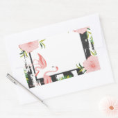 Modern Stripe Pink Flamingo Rechteckiger Aufkleber (Umschlag)