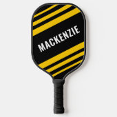 Modern Striped Black Gold Personalized Pickleball Schläger (Vorderseite)