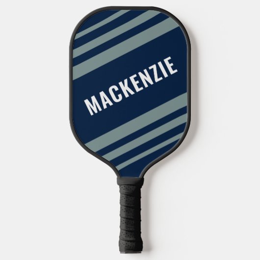 Modern Striped Blue Gray Personalized Pickleball Schläger (Vorderseite)