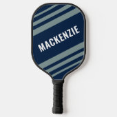 Modern Striped Blue Gray Personalized Pickleball Schläger (Rückseite)