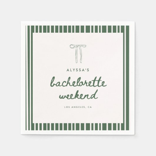 Modern Striped Green Coquette Bachelorette Weekend Serviette (Vorderseite)