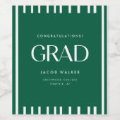 Modern Striped Green Graduation Party Congrats Weinetikett (Einzelnes Label)