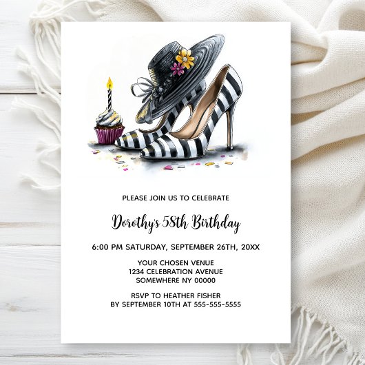 Modern Striped High Heel Shoes Birthday Party Einladung