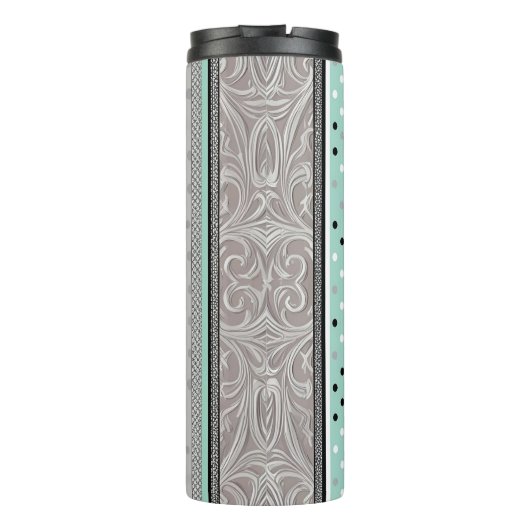 Modern Striped Mint Green and Grey  Thermosbecher (Rückseite)