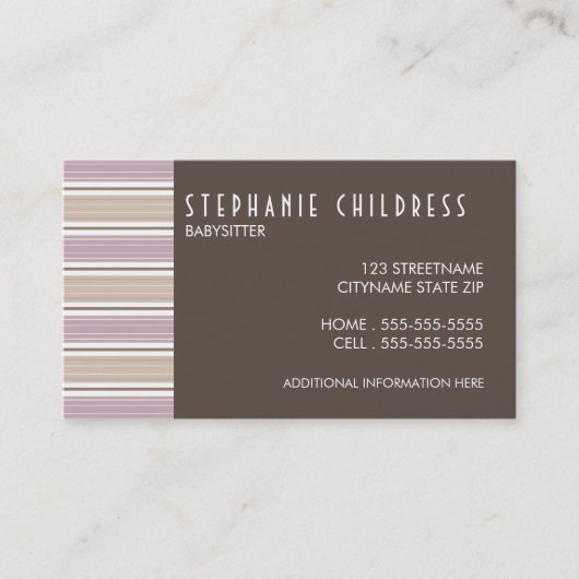 Modern Stripes Babysitting Business Card in Pflaum Visitenkarte (Vorderseite)