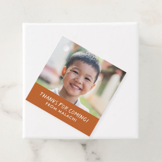 Modern Stripes Birthday Foto Danke Orange Geschenkanhänger (Beispiel)